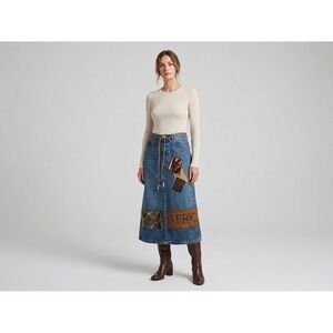 Vintage Artisan Denim Midi Skirt.